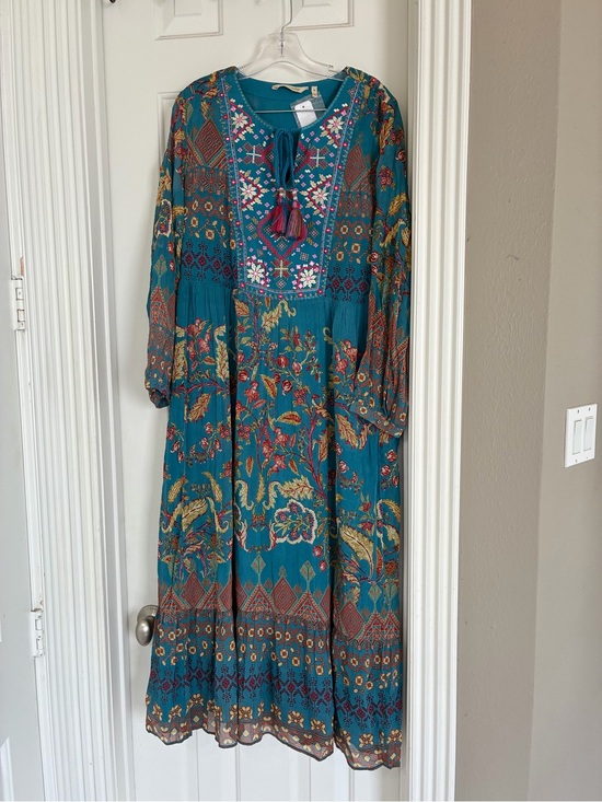 Soft Surroundings Dresses & Skirts - Soft Surroundings Mirapani Teal Floral Embroidered Tassel Maxi Dress